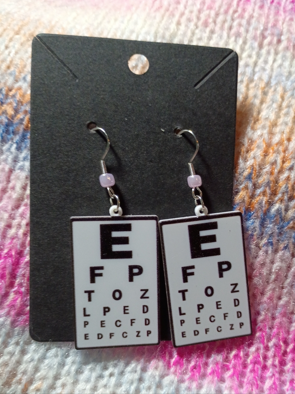 Eye Chart Optometrist Receptionist Earrings Medical Doctor Lilac Glass Beads